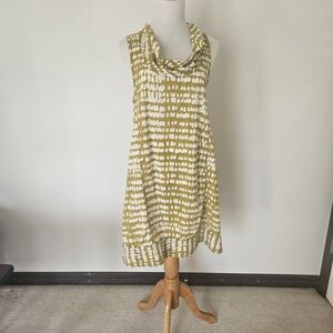 Sleeveless Mustard and White Printed Cowl Neck Mini Dress
